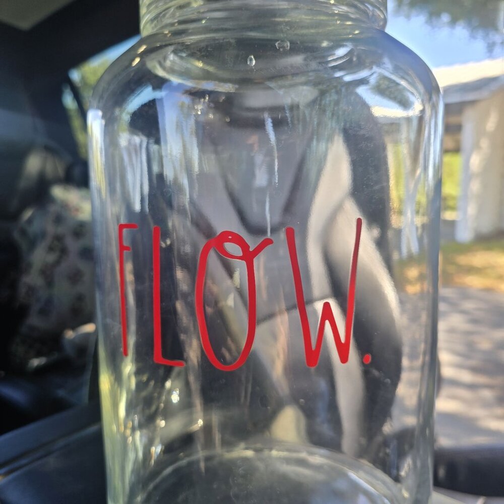 Rae Dunn Glass Beverage Dispenser With Spigot & Lid "Flow." 2 Gallons Clear - Picture 3 of 4